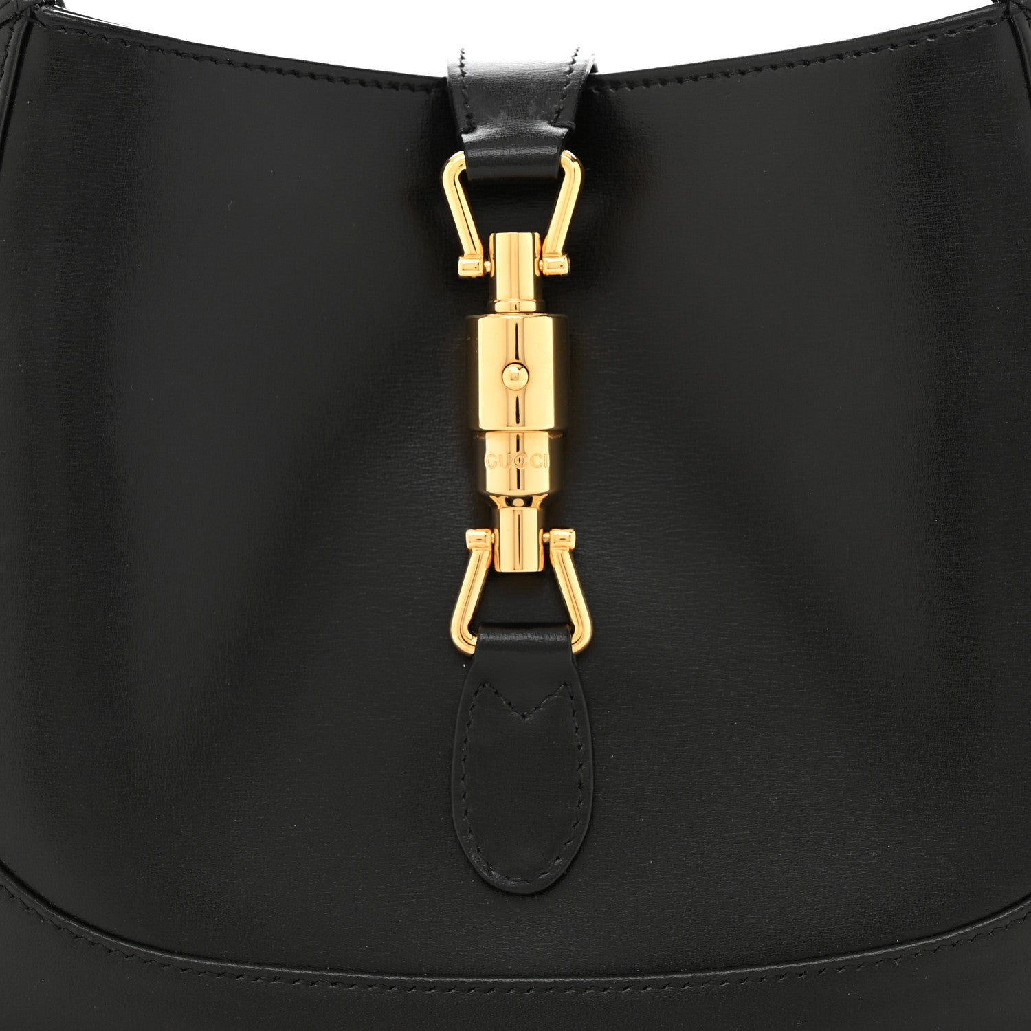 close up image of GUCCI Boarded Dyana Lux Calfskin Small Jackie 1961 Hobo in the color Black by FASHIONPHILE