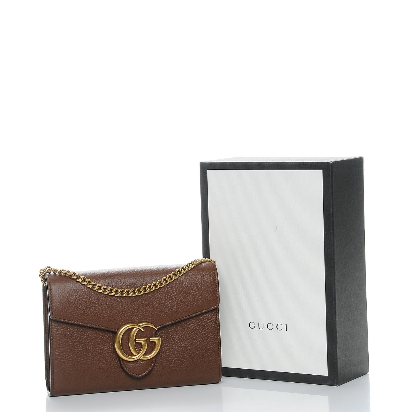 Cellarius Calfskin GG Marmont Chain Wallet Nut Brown