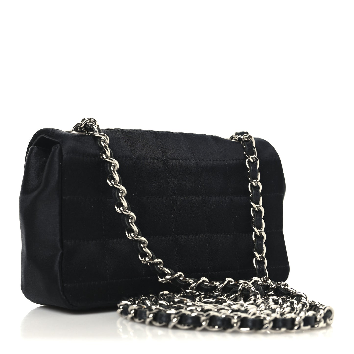 Satin Square Quilted Lipstick Charm Mini Flap Black