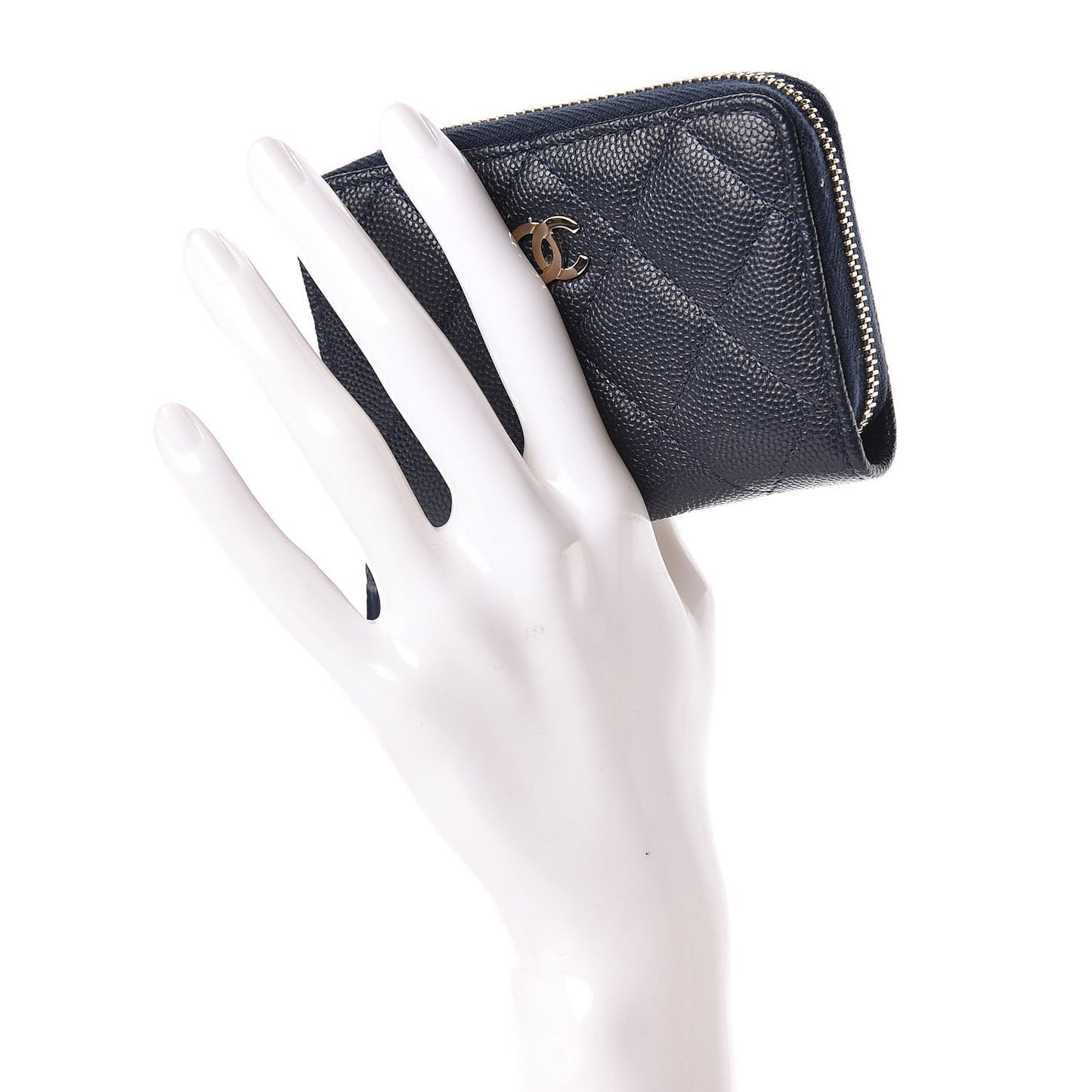 Caviar Quilted Zip Coin Purse Dark Blue