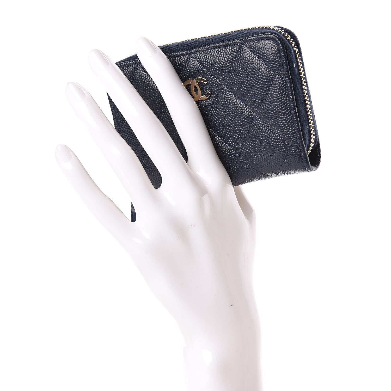 Chanel Caviar Quilted Zip Coin Purse Dark Blue 2 of 9