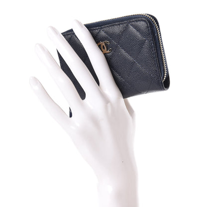 Chanel Caviar Quilted Zip Coin Purse Dark Blue 2 of 9