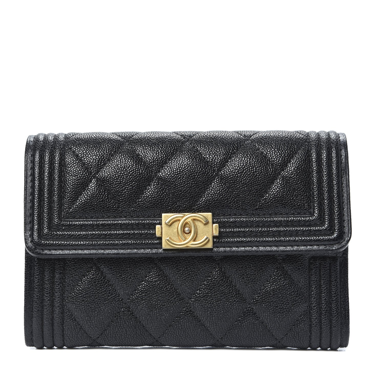 Caviar Quilted Medium Boy Flap Wallet Black