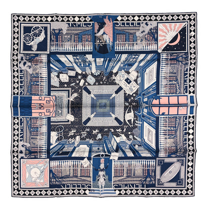 Hermes Silk Objets de Curiosite Scarf 90 Marine Rose Poudre 1 of 3