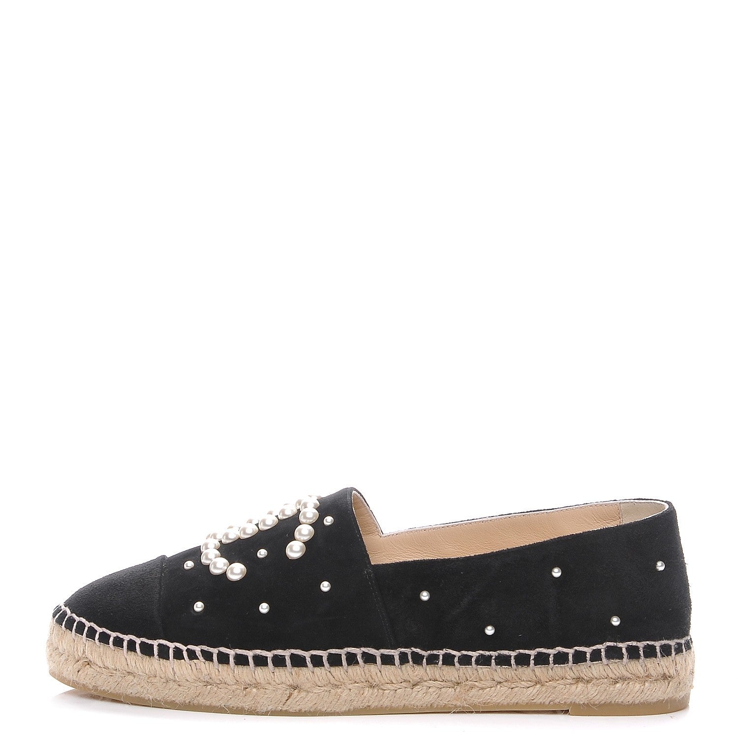 Chanel Suede Pearl CC Espadrilles 38 Black 1 of 9