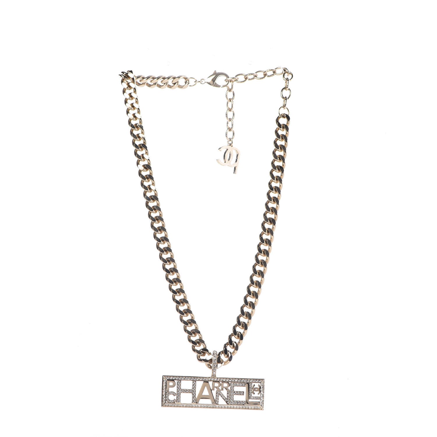 Chanel x Pharrell Williams Crystal Logo Necklace Gold 3 of 7