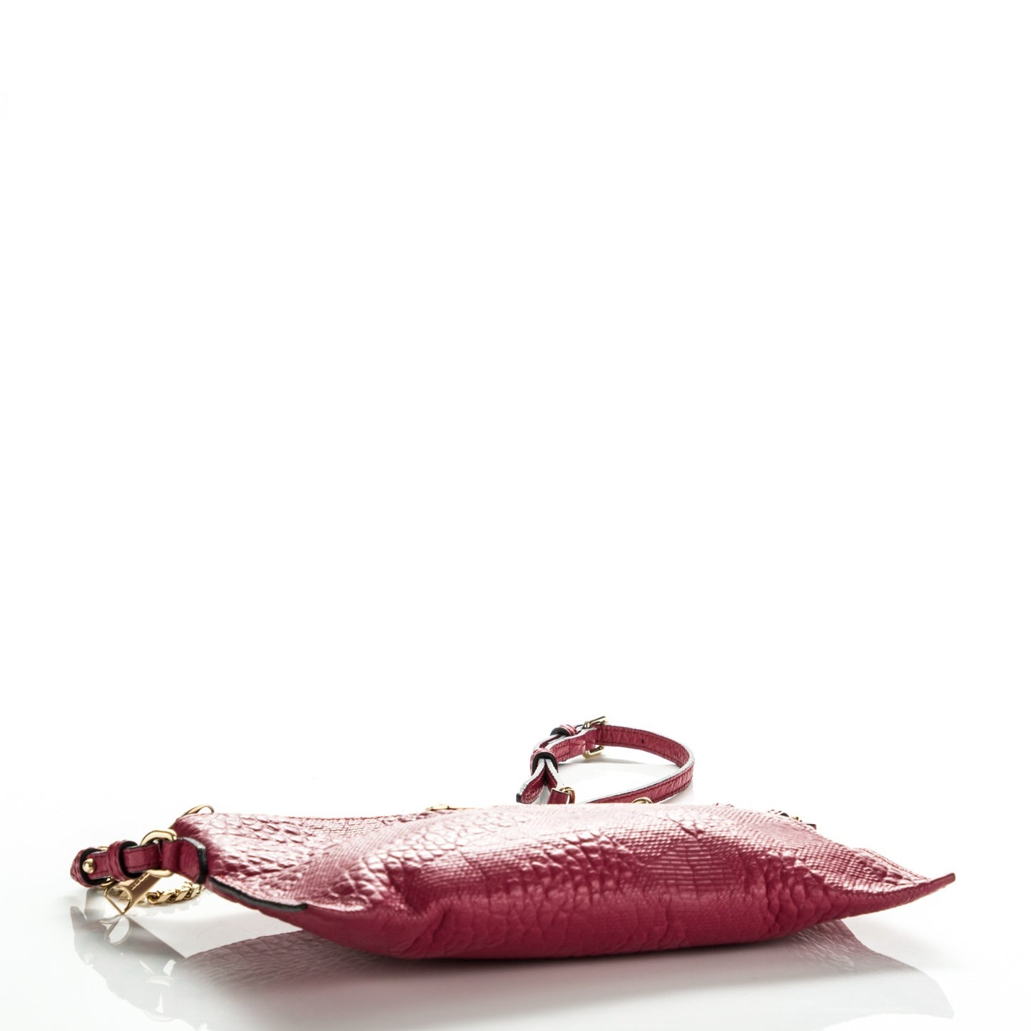 Signature Grain Calfskin Check Embossed Peyton Crossbody Clutch Bag Vibrant Fuchsia