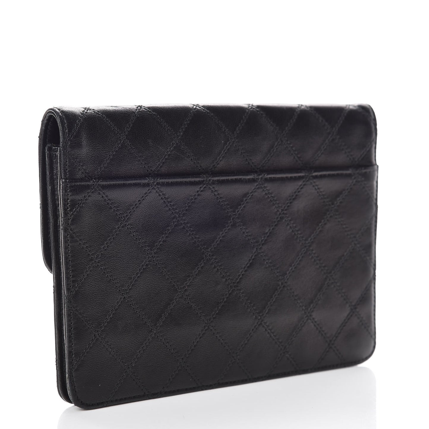 Lambskin Diamond Stitch Compact Pouch Black
