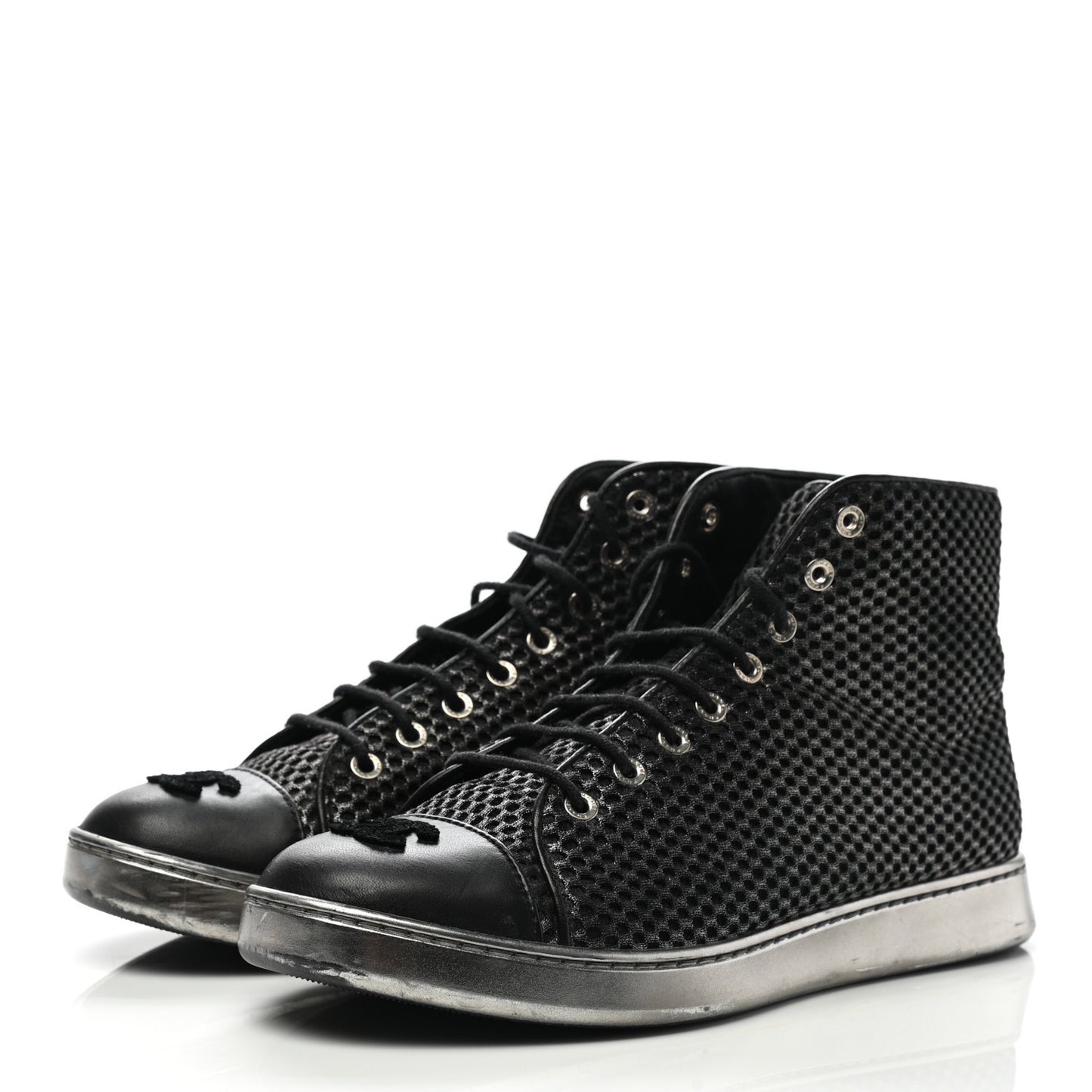 Tweed Lambskin High Top Sneakers 38.5 Black
