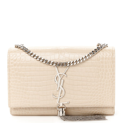 Saint Laurent Calfskin Crocodile Embossed Small Classic Monogram Kate Tassel Satchel Nude Powder 1 of 12