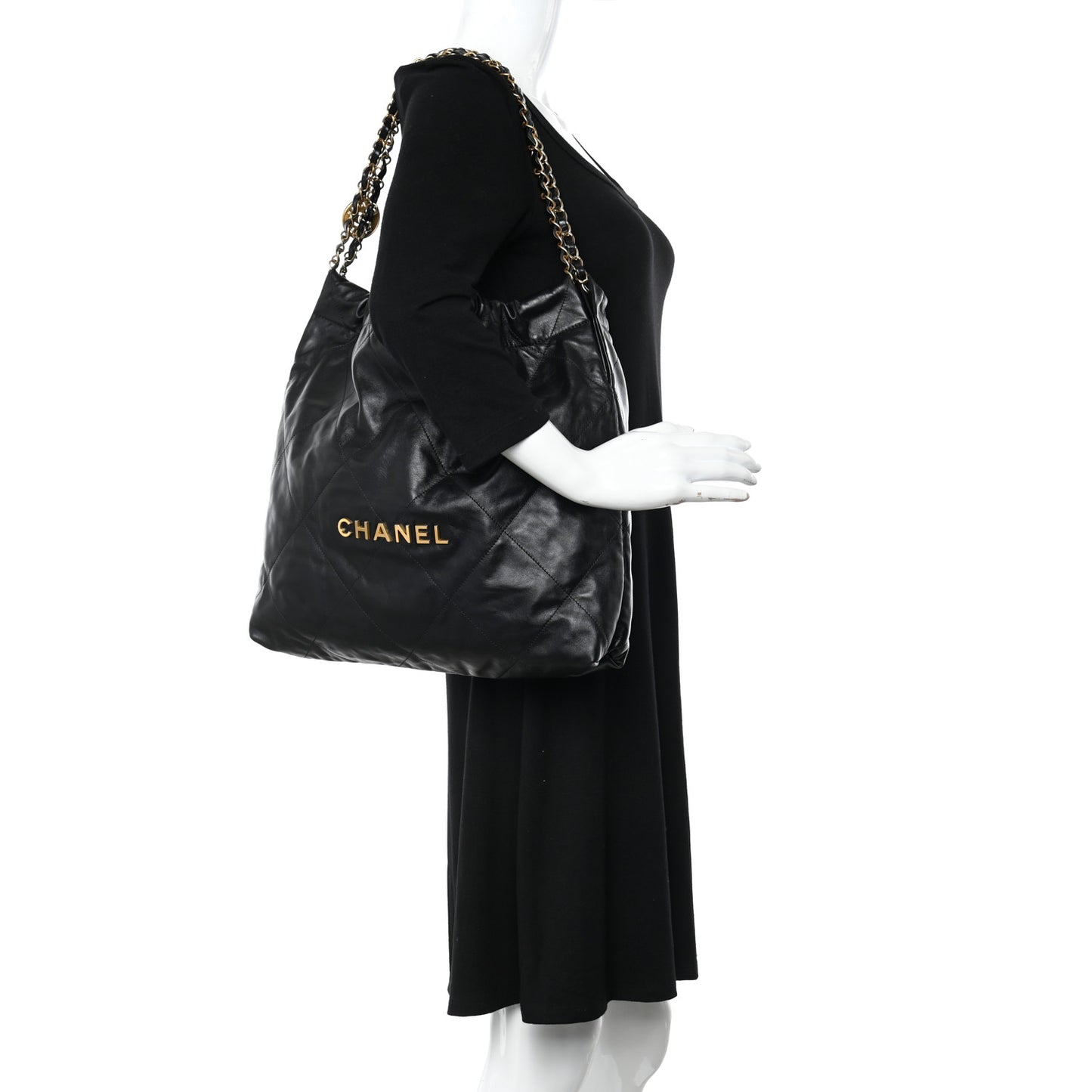 Shiny Calfskin Quilted Chanel 22 Black