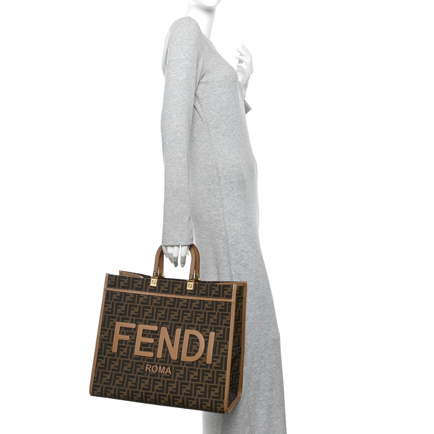 Fendi Fabric Jacquard FF 1974 Logo Large Fendi Sunshine Shopper