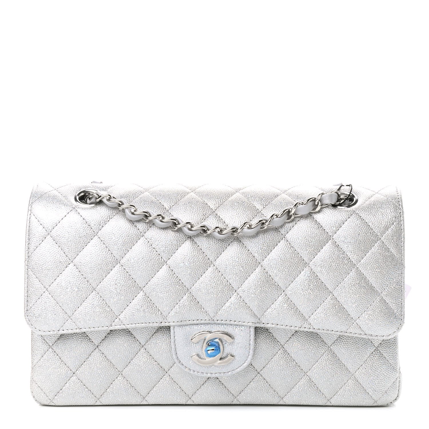 Chanel Glittered Metallic Caviar Quilted Medium Double Flap Silver 1 of 9