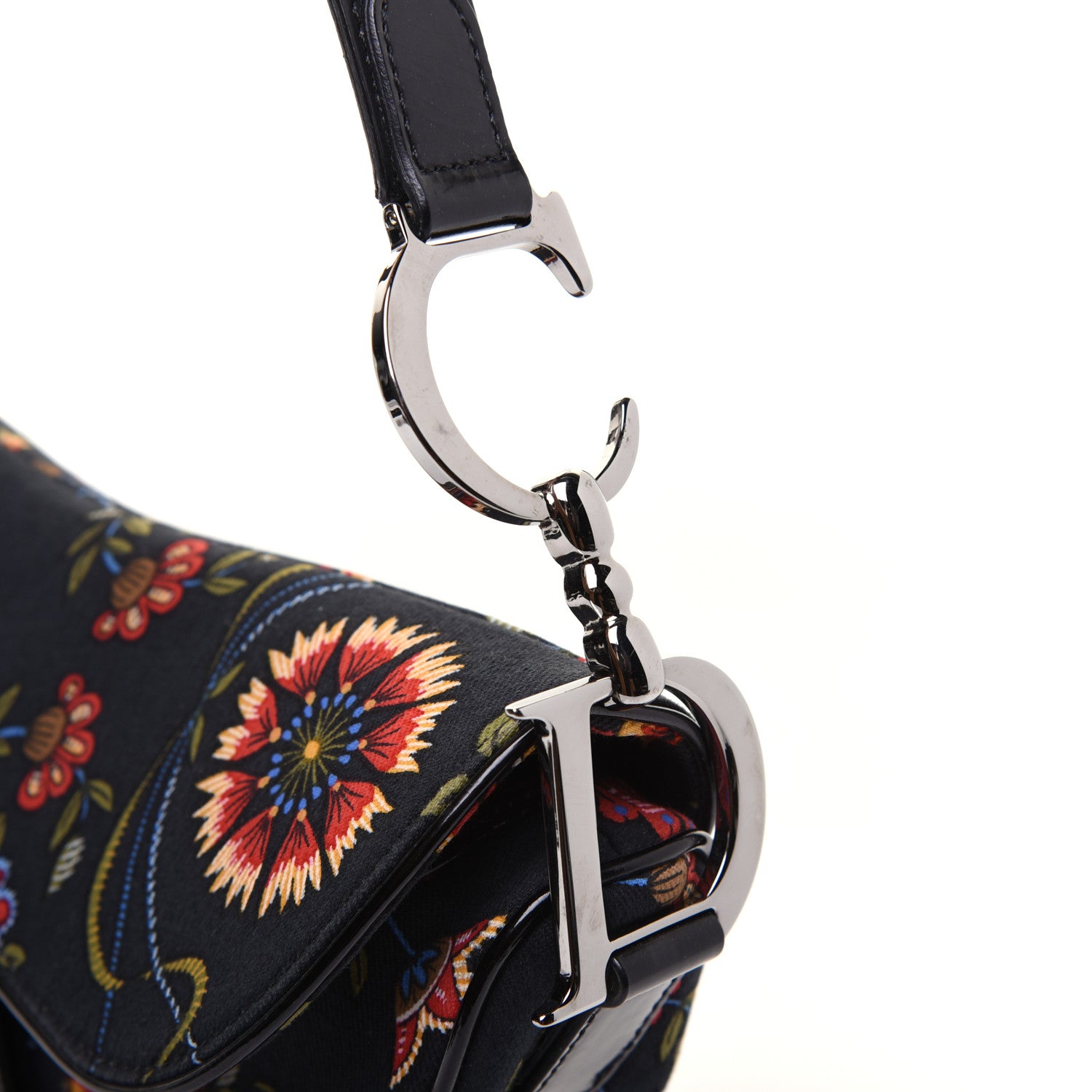 Christian Dior Canvas Floral Saddle Bag Black 12 of 16