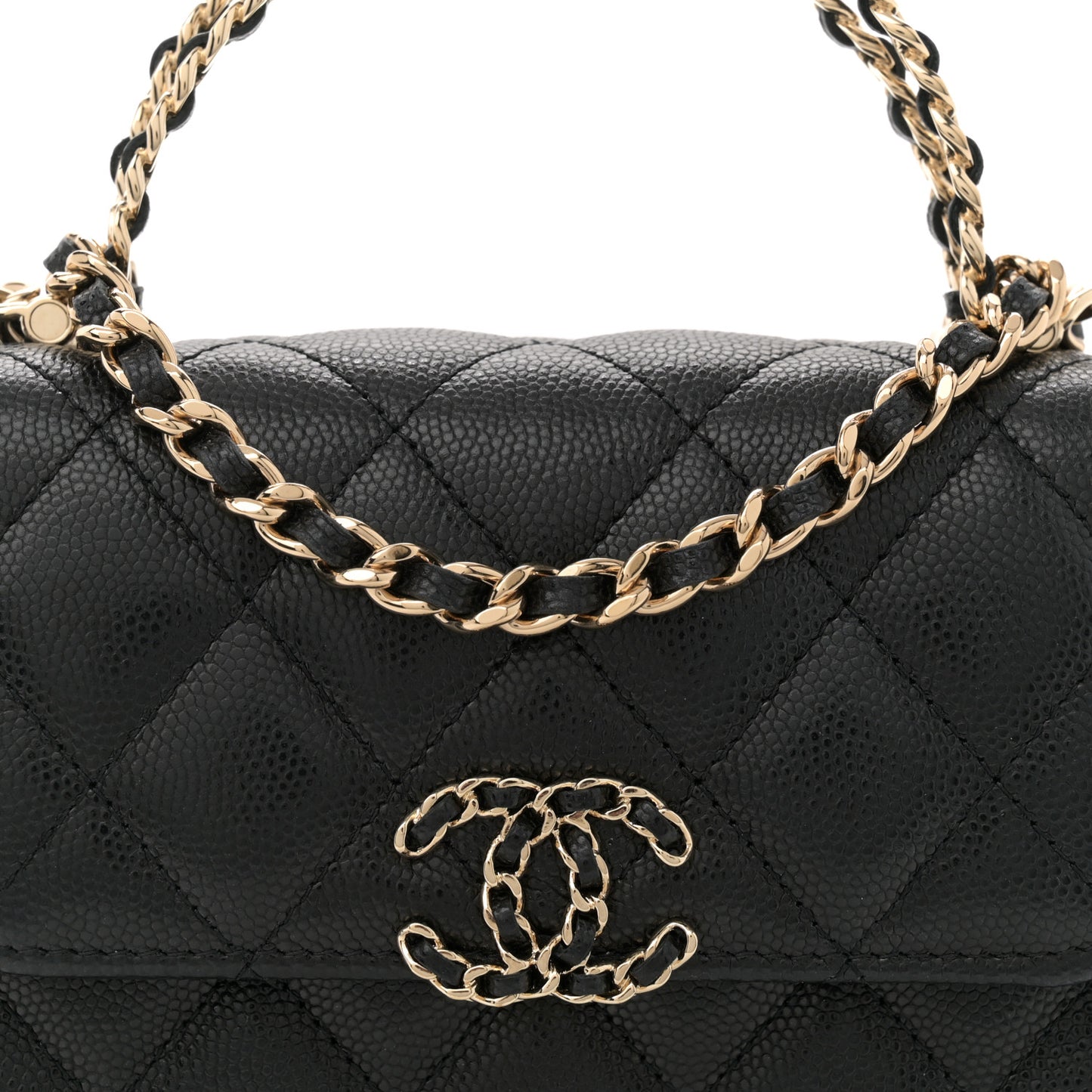 Caviar Quilted Double Chain Top Handle Flap With Chain Black
