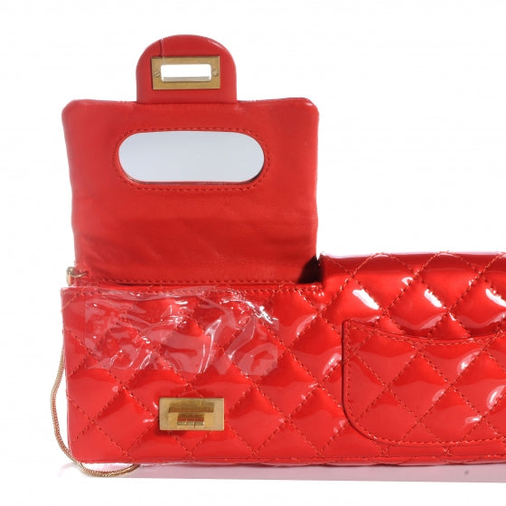 Patent Quilted Reissue Double Flap Clutch Red