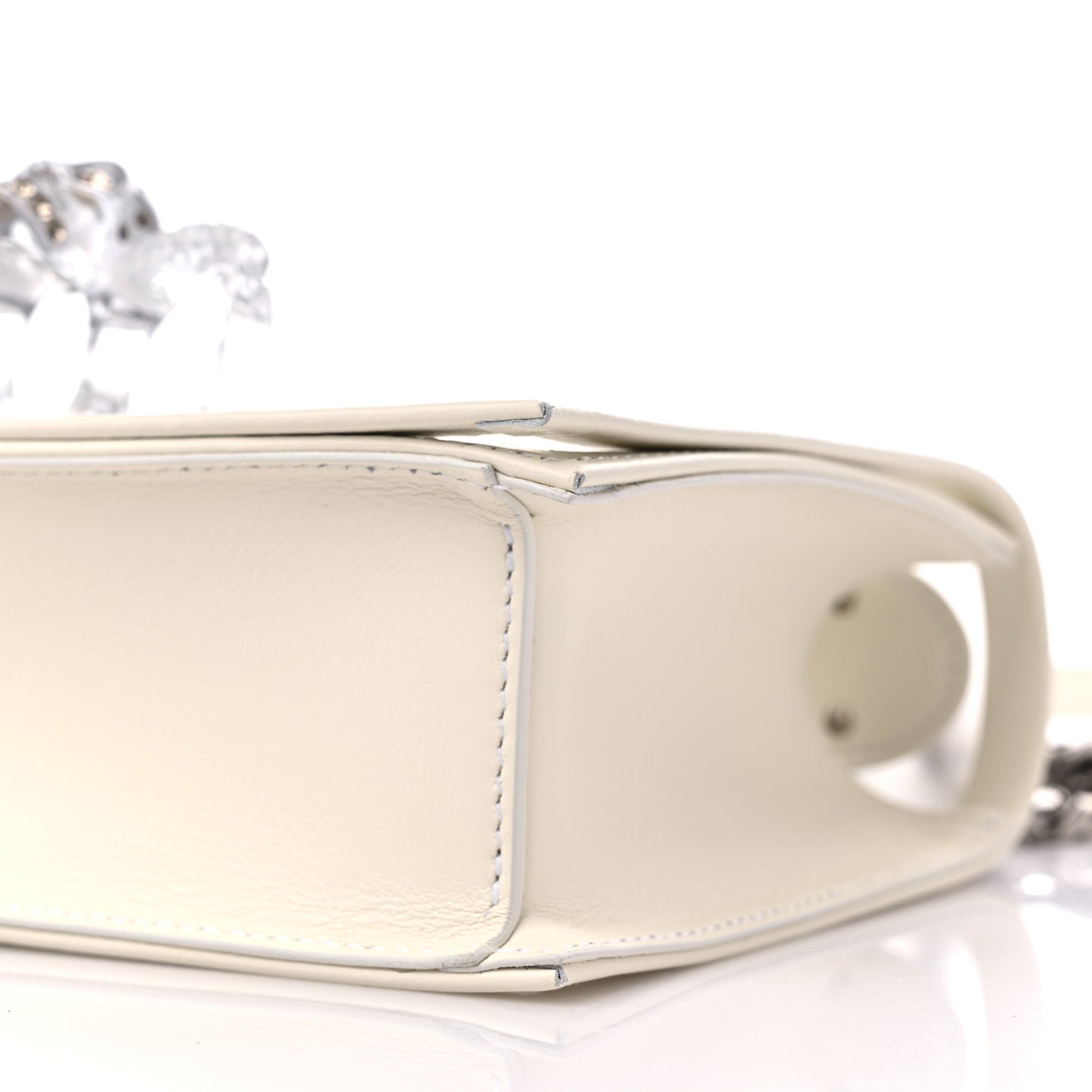Polyurethane Calfskin Transparent Jeweled Knuckle Satchel Clear White