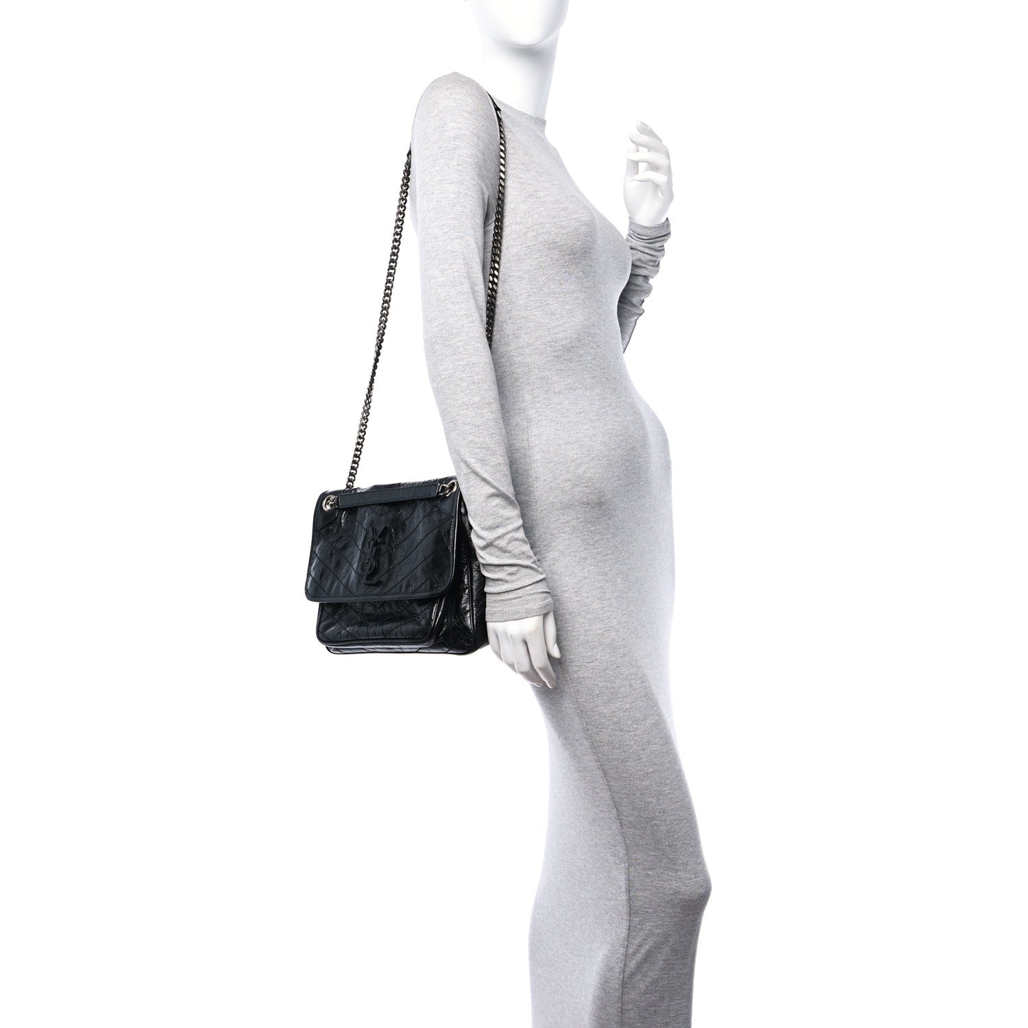 Saint Laurent Crinkled Calfskin Matelasse Monogram Medium Niki Chain Satchel Black 2 of 11