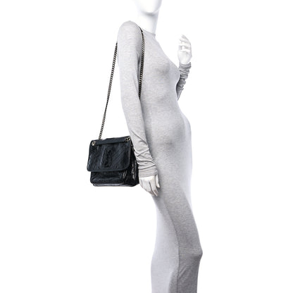 Saint Laurent Crinkled Calfskin Matelasse Monogram Medium Niki Chain Satchel Black 2 of 11