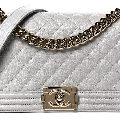 Chanel Caviar Quilted Medium Boy Flap Light Grey 8 of 10