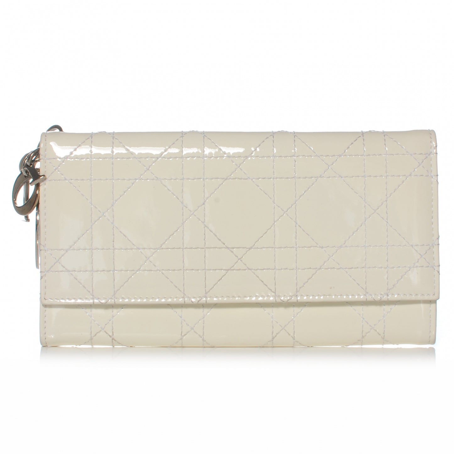 Patent Cannage Lady Dior Charm Wallet White