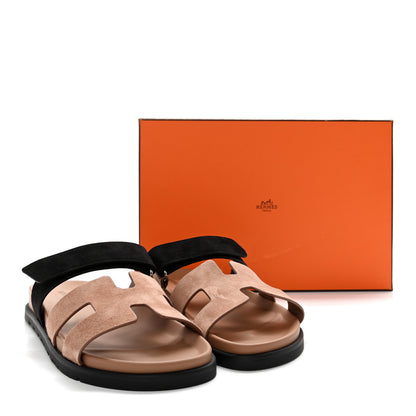 Hermes Suede Goatskin Womens Chypre Sandals 39 Rose Perle Black 9 of 9