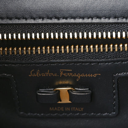 Salvatore Ferragamo Hammered Calfskin Vara Bow Chain Flap Crossbody Black 6 of 8