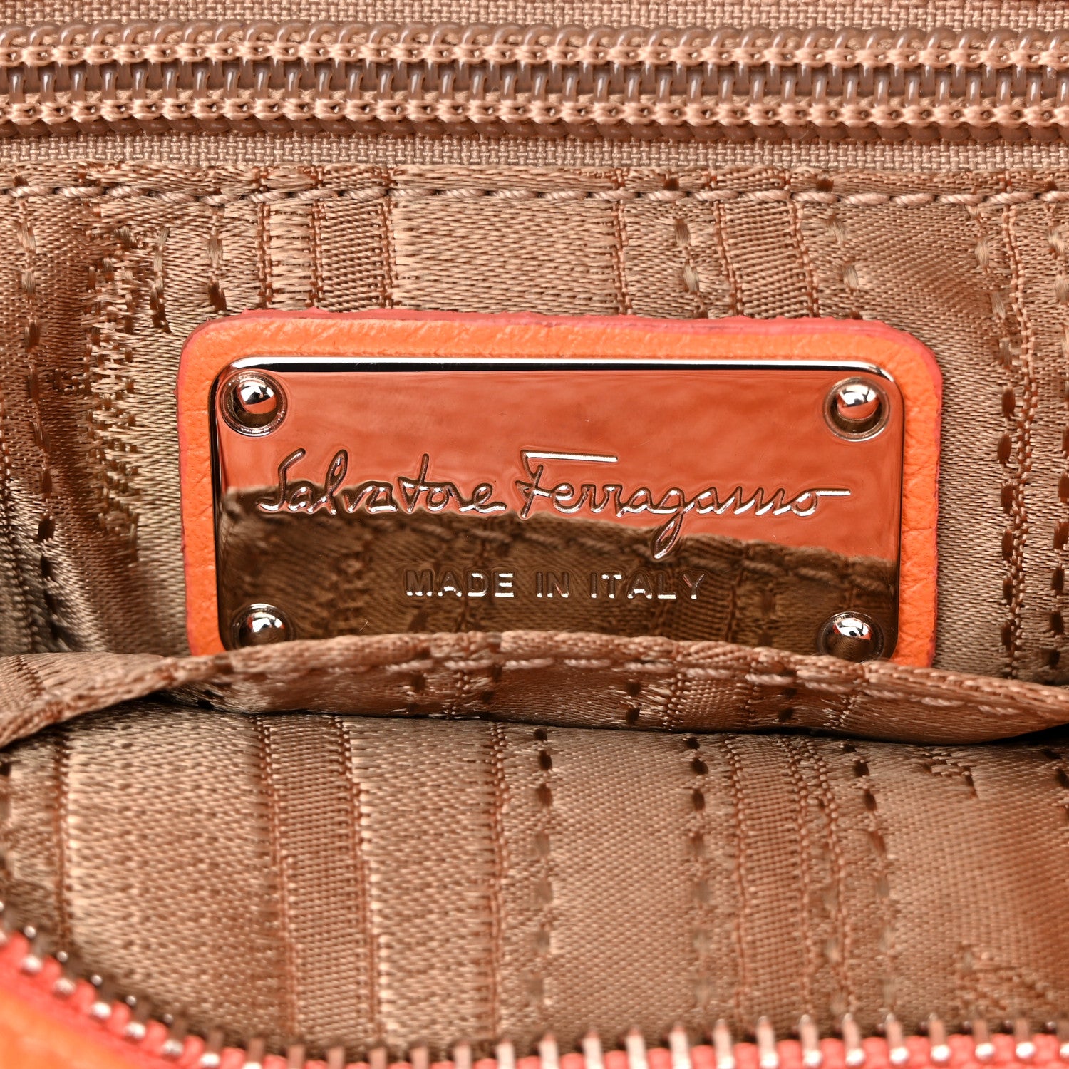 Salvatore Ferragamo Grained Calfskin Sofia Satchel Orange 1783011