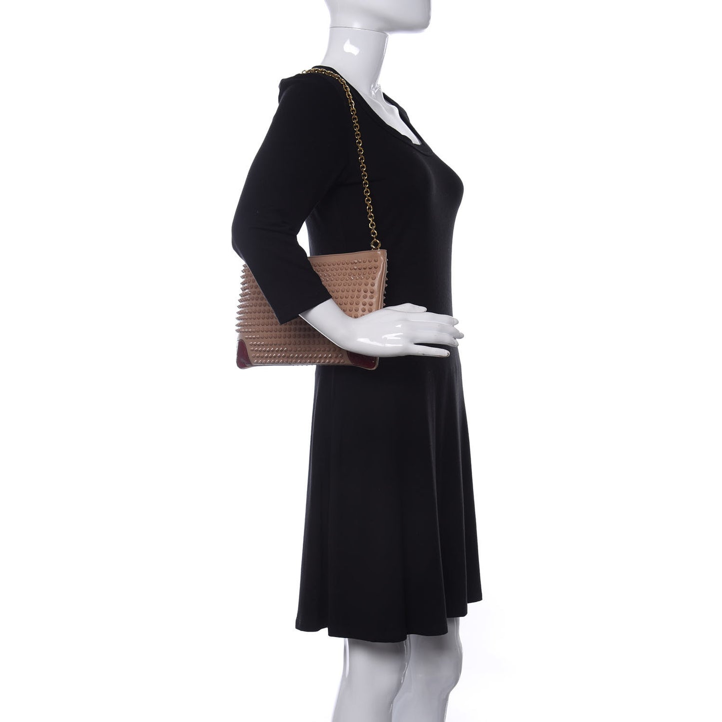 Calfskin Studded Loubiposh Chain Clutch Nude