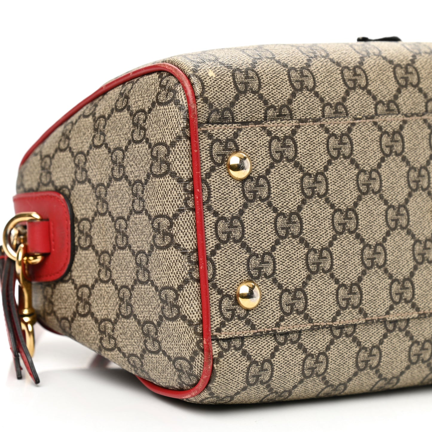 GG Supreme Monogram Kingsnake Heart Embroidered Small Boston Red