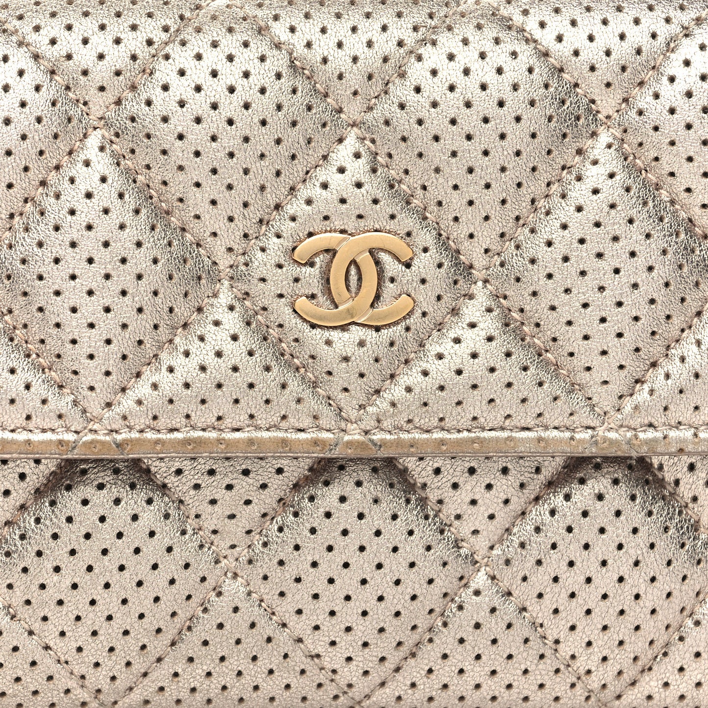 Metallic Perforated Lambskin Quilted Large Gusset Flap Wallet Light Pink