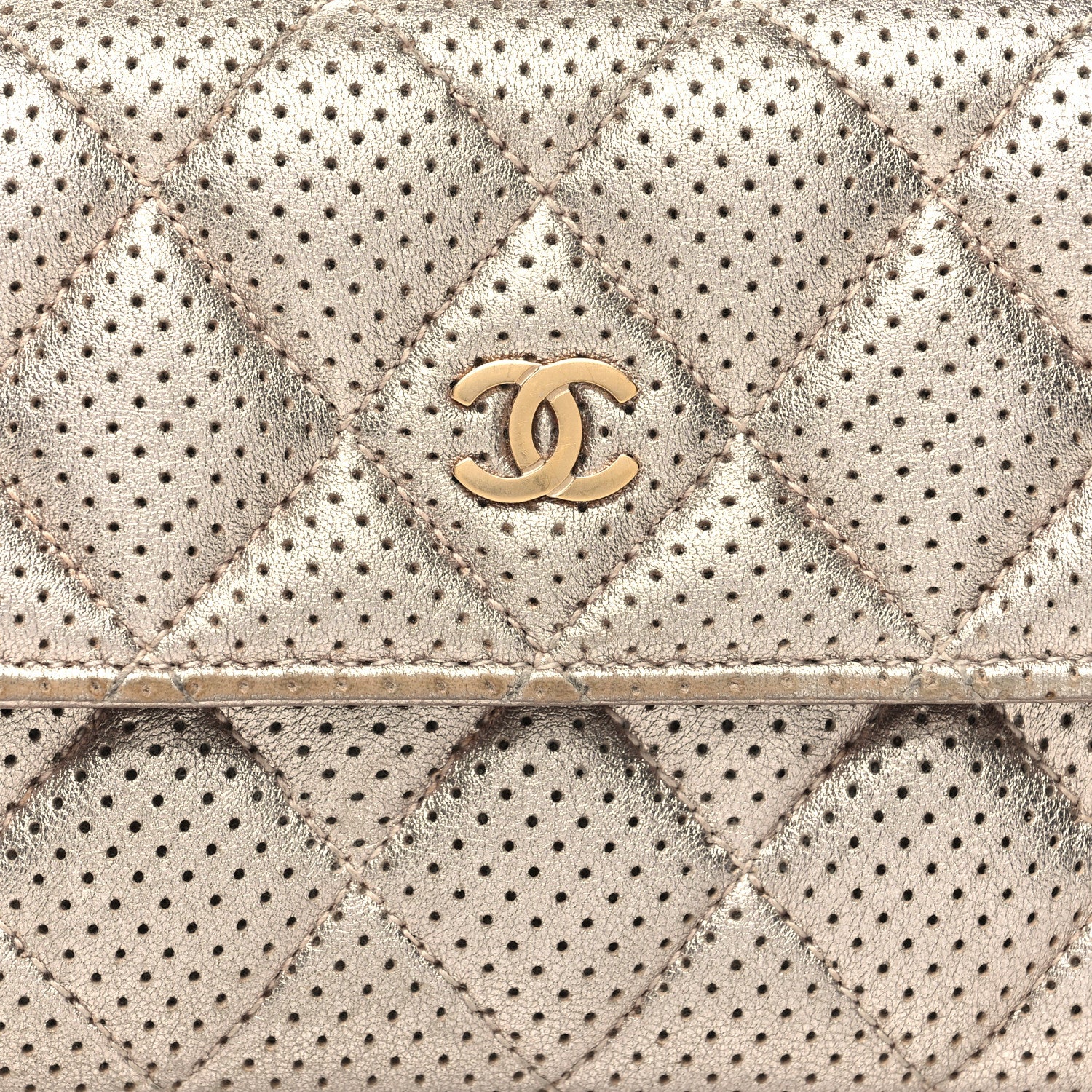 Chanel Metallic Perforated Lambskin Quilted Large Gusset Flap Wallet Light Pink 9 of 13