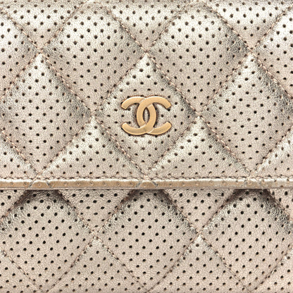 Chanel Metallic Perforated Lambskin Quilted Large Gusset Flap Wallet Light Pink 9 of 13
