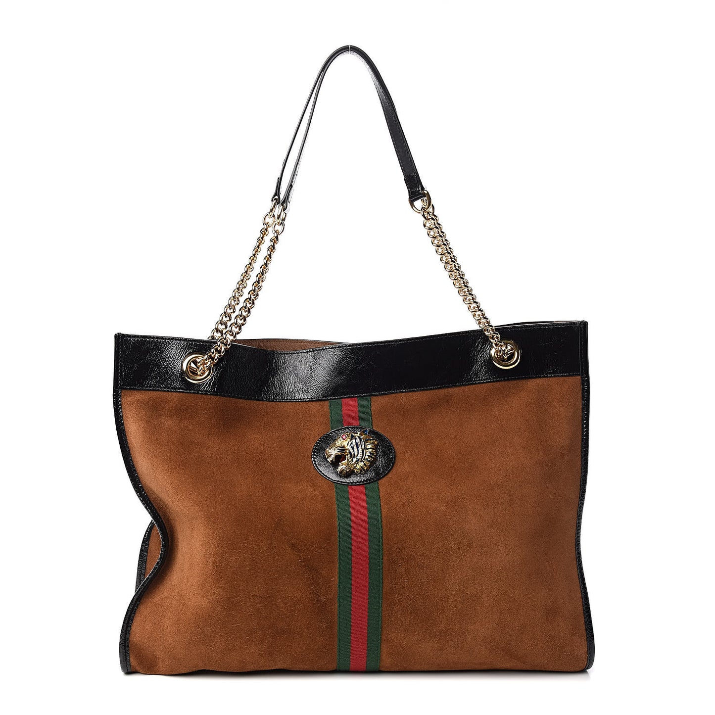 Suede Patent Large Rajah Chain Tote Nocciola Black