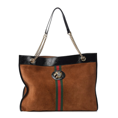 Gucci Suede Patent Large Rajah Chain Tote Nocciola Black 3 of 12