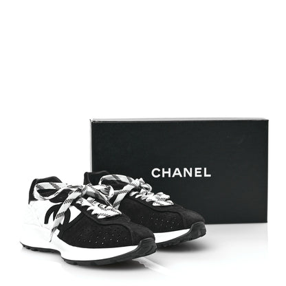 Chanel Fabric Suede Kidskin CC Sneakers 36 Dark Navy White 7 of 7