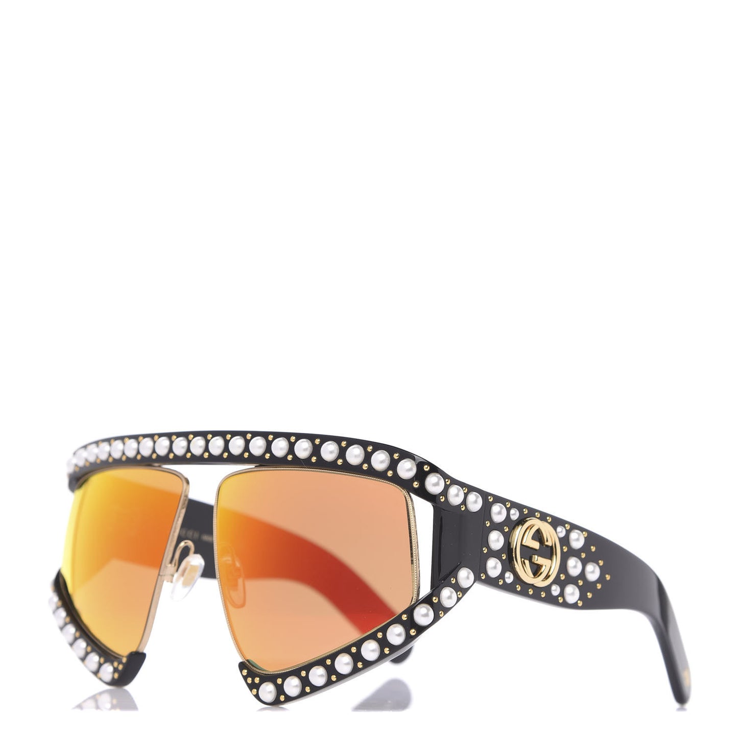 Acetate Pearl Rectangular Frame Sunglasses GG0234S Black Orange