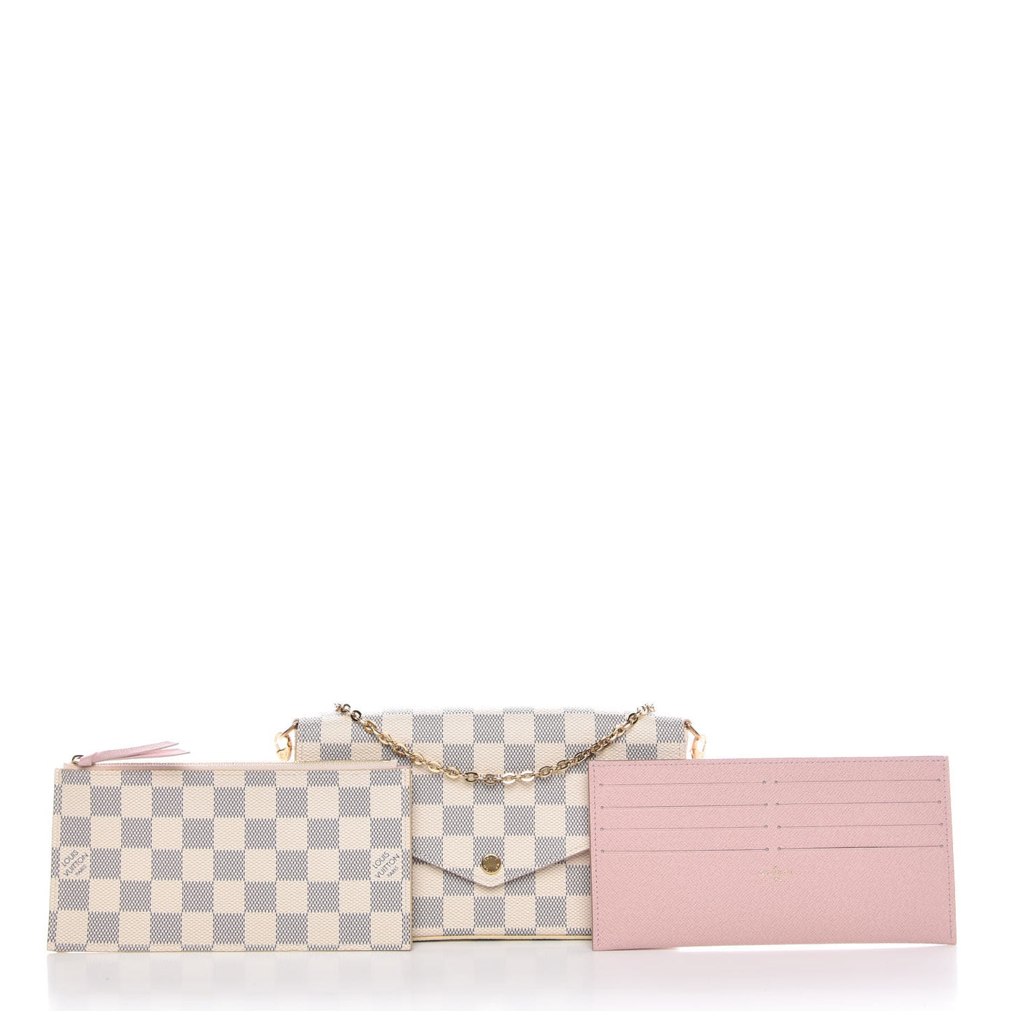 Damier Azur Pochette Felicie Chain Wallet Rose Ballerine
