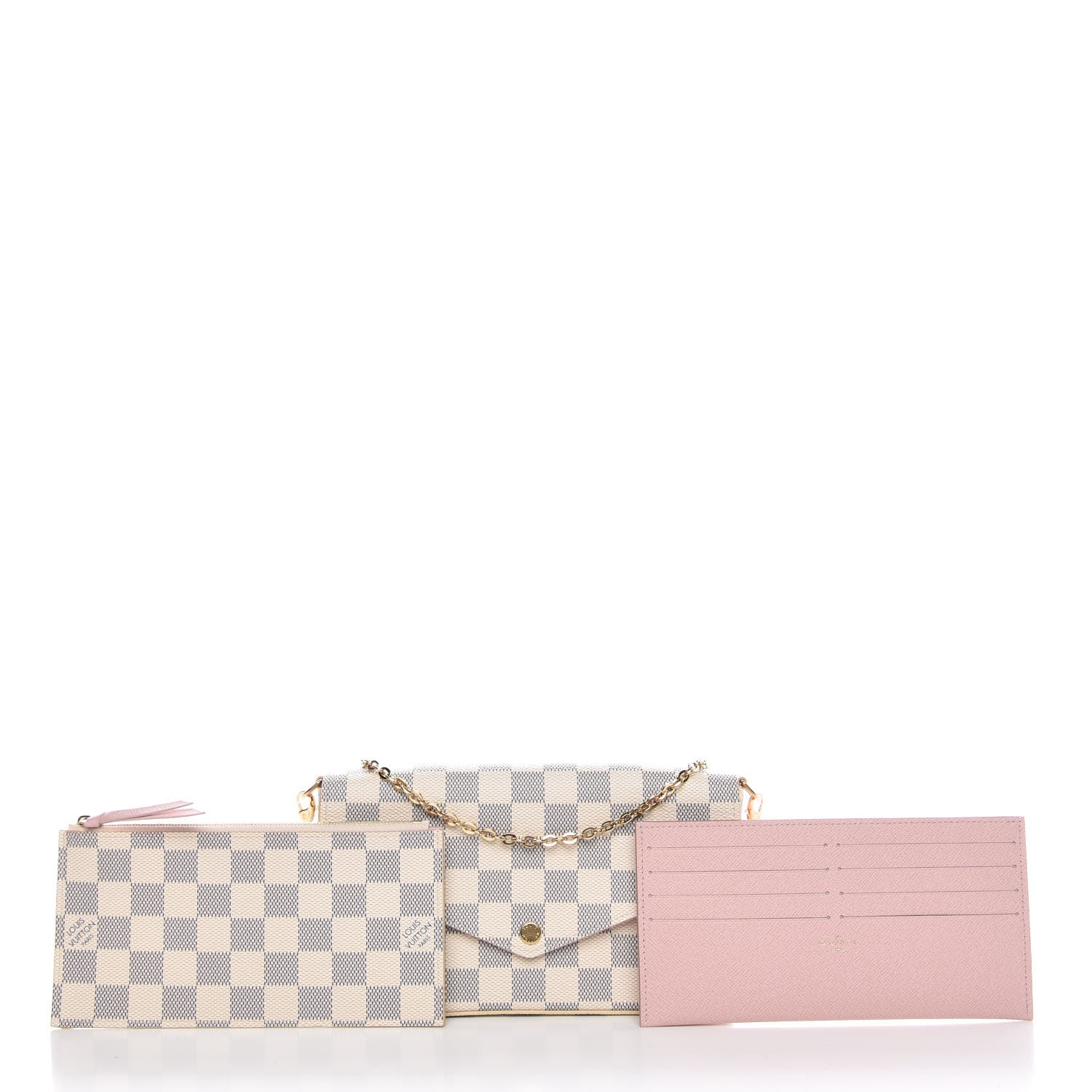 Louis Vuitton Damier Azur Pochette Felicie Chain Wallet Rose Ballerine 3 of 10