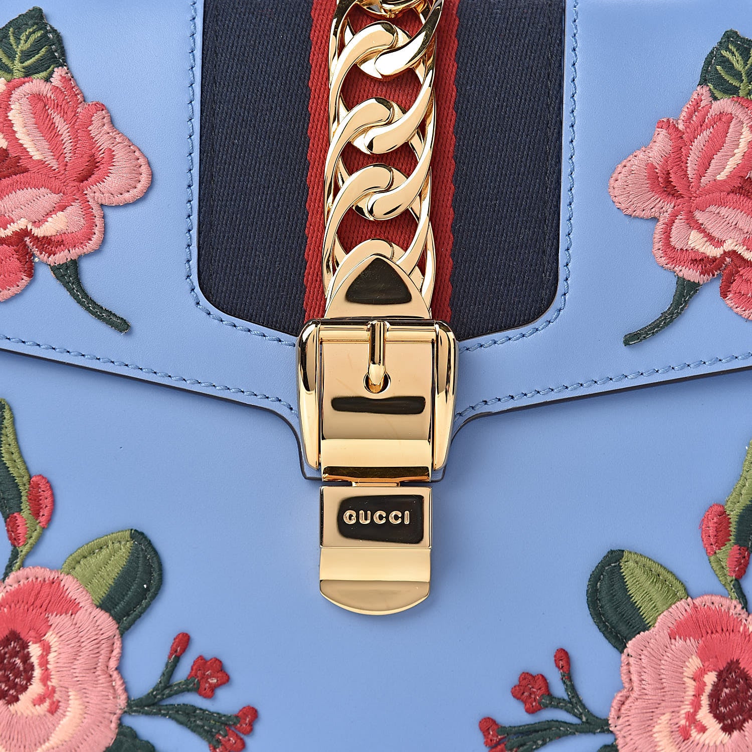 Gucci Calfskin Embroidered Medium Sylvie Top Handle Bag Clear Sky Blue 10 of 10