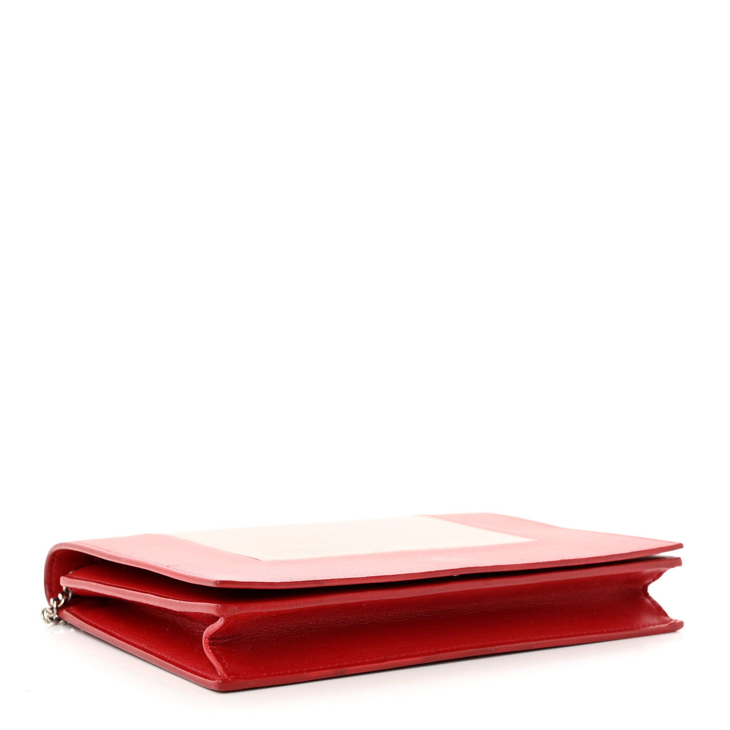 Celine Smooth Lambskin Frame Evening Chain Clutch Grey Red 4 of 9