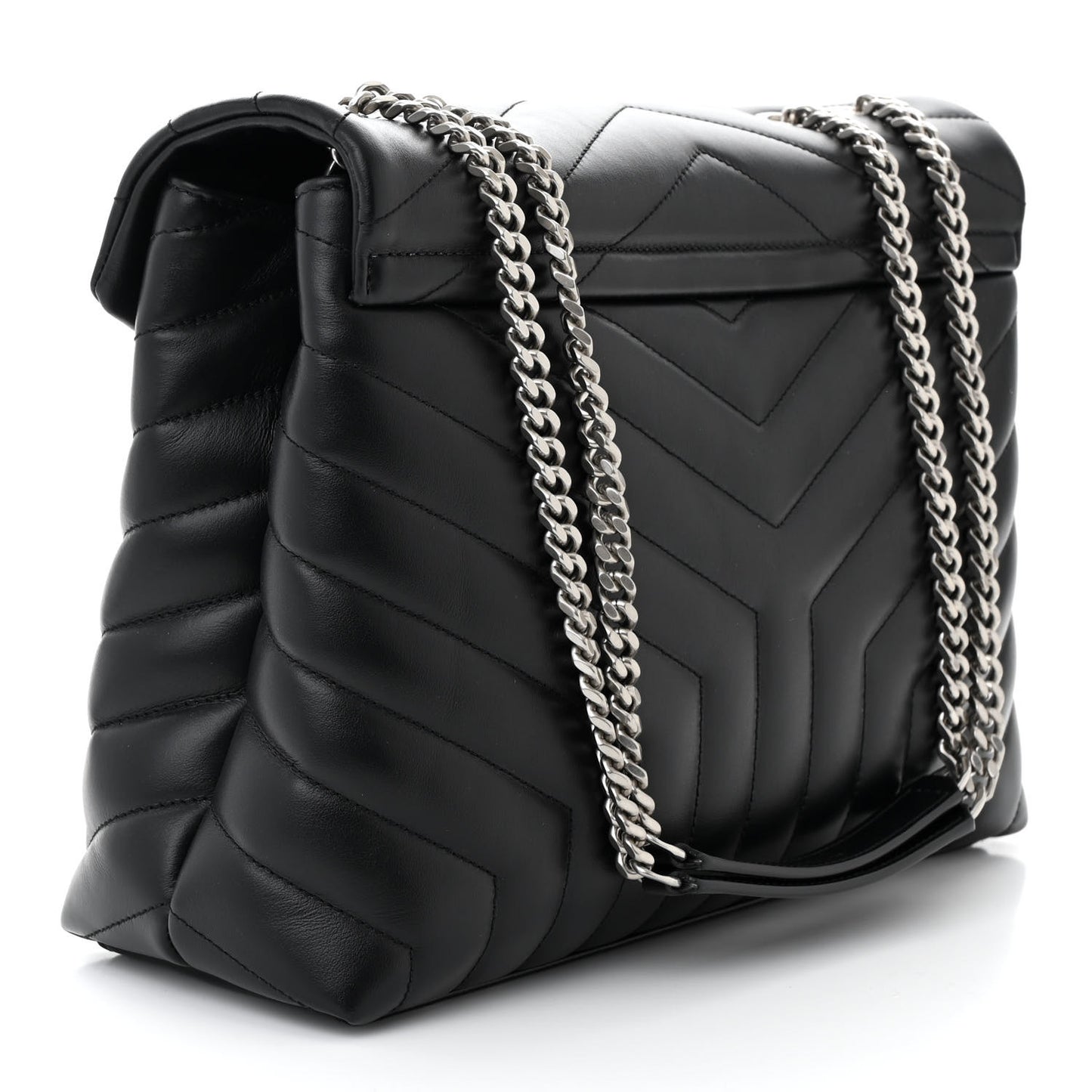 Calfskin Y Quilted Monogram Medium Loulou Chain Satchel Black