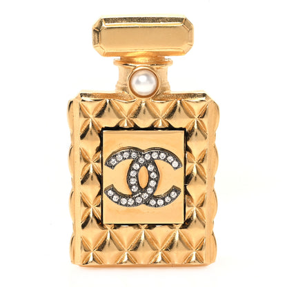 Chanel Enamel Pearl Quilted Perfume Bottle CC Brooch Gold 1 of 4