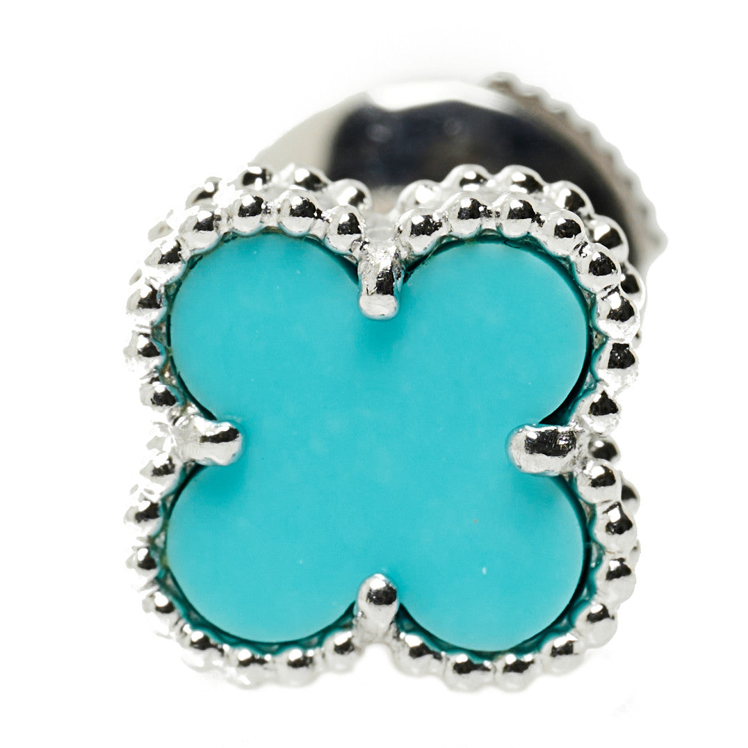 Van Cleef & Arpels 18K White Gold Turquoise Sweet Alhambra Earrings 6 of 6
