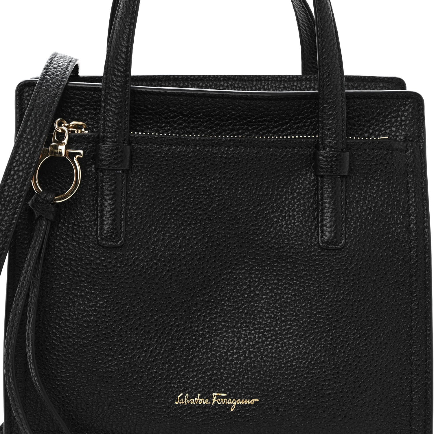 Salvatore Ferragamo Hammered Calfskin Double Handle Small Amy Tote Black 6 of 8