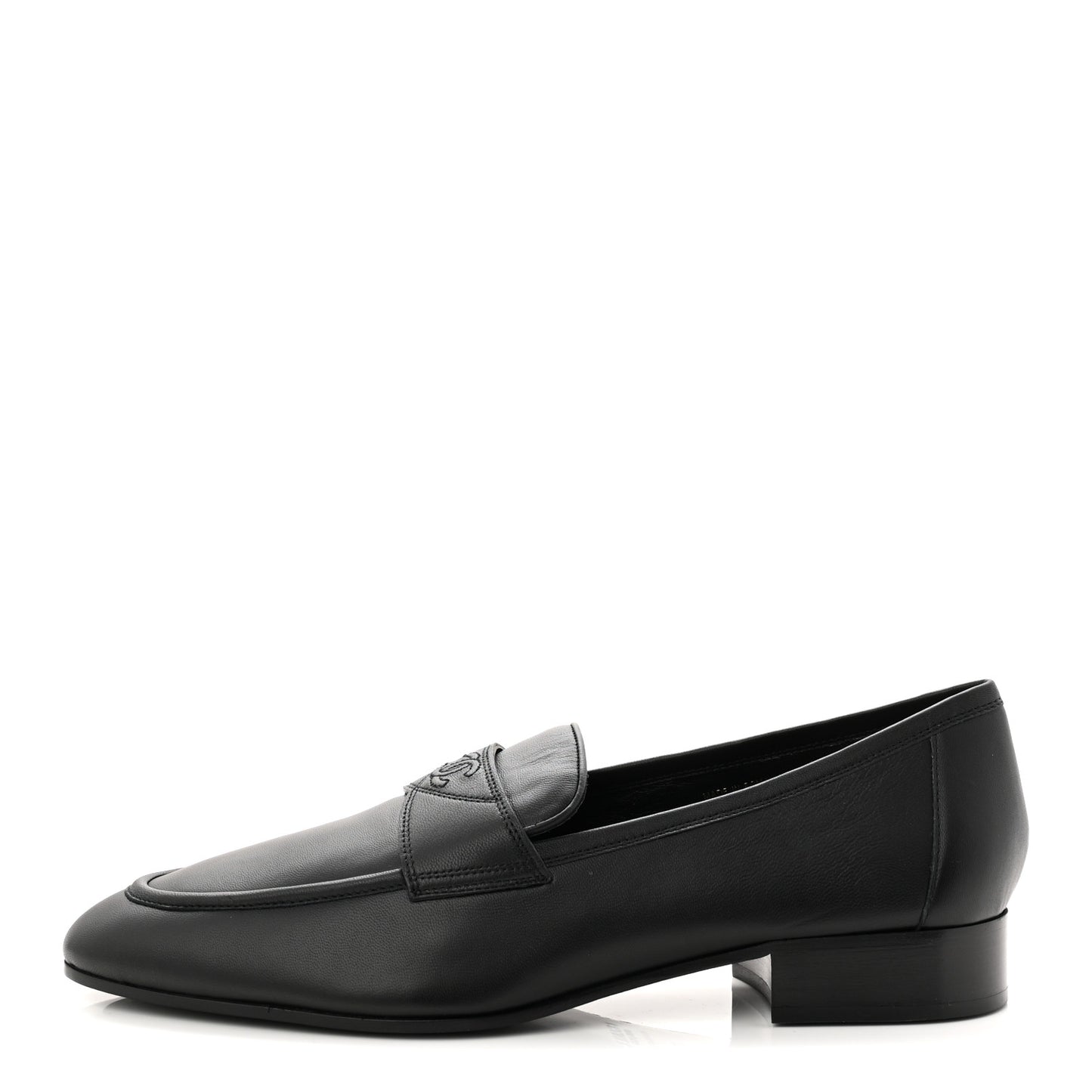 Calfskin Mens Stitched CC Loafers 45 Black