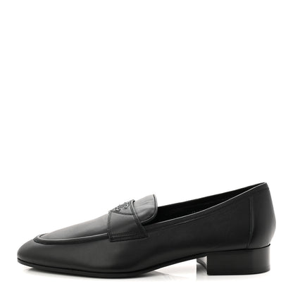 Chanel Calfskin Mens Stitched CC Loafers 45 Black 1 of 9