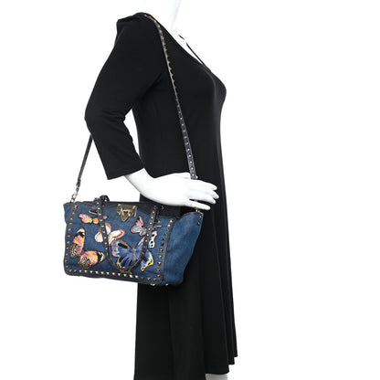 Valentino Garavani Denim Butterfly Embroidered Small Rockstud Tote Light Denim Multicolor 2 of 12