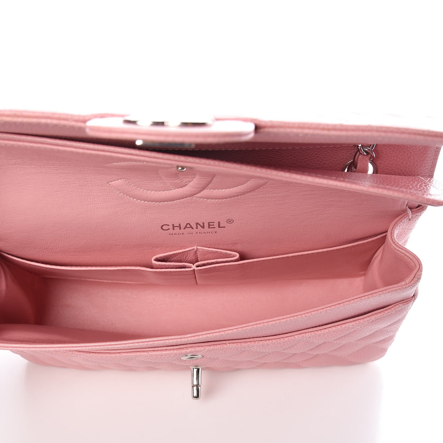 Caviar Quilted Medium Double Flap Pink