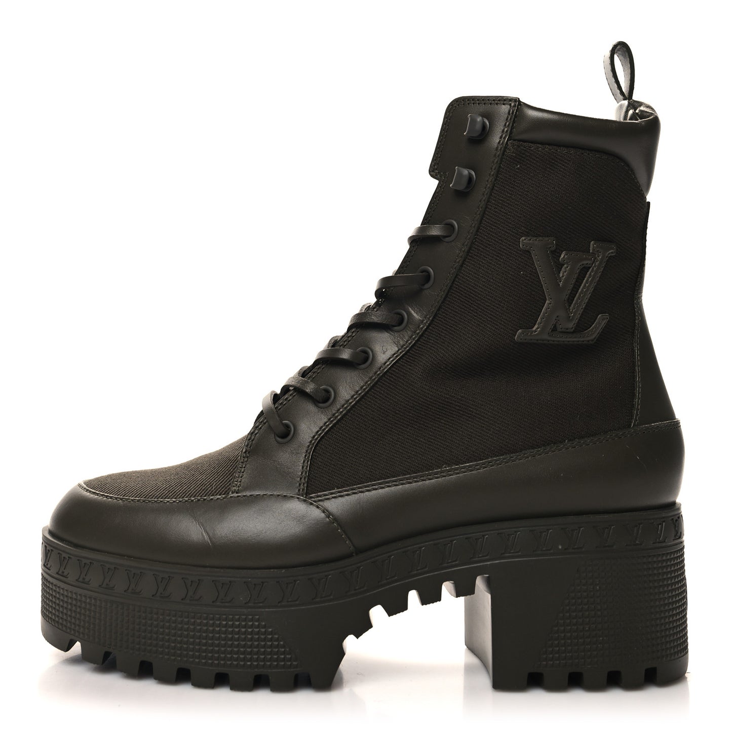 Suede Calfskin Monogram Laureate Platform Desert Boots 39 Kaki